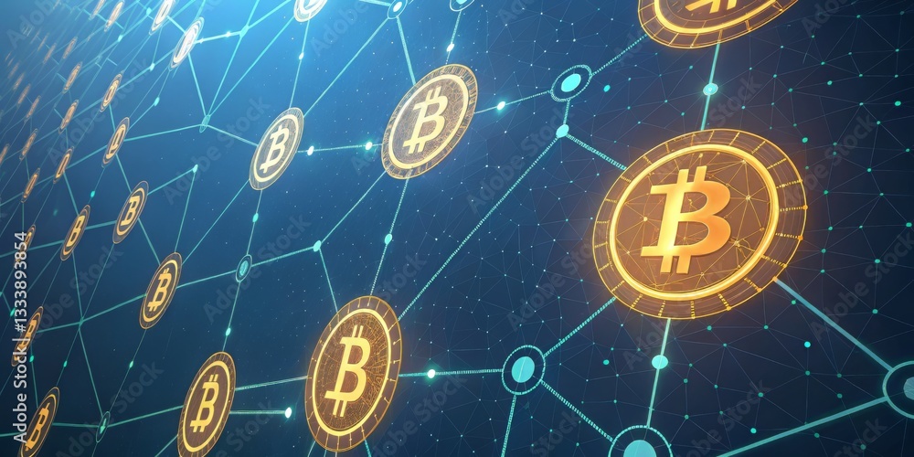 Aufkleber Digital representation of Bitcoin connected through a network.