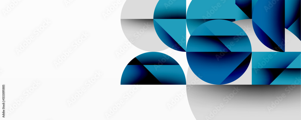 Aufkleber Abstract geometric design with intersecting circles, triangles, squares and sharp angles creating a layered composition with gradients, depth, and contrast