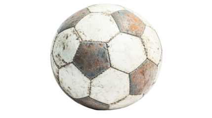 Old soccer ball with transparent PNG background