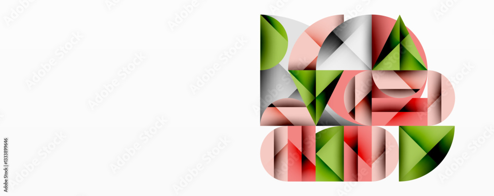 Poster modern abstract composition with layered circles and angular segments featuring gradients, transpare