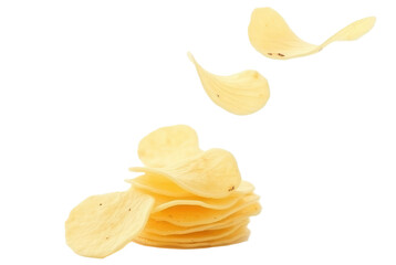 Naklejka premium Fresh Potato Chips in Various Shapes on Isolated White Background