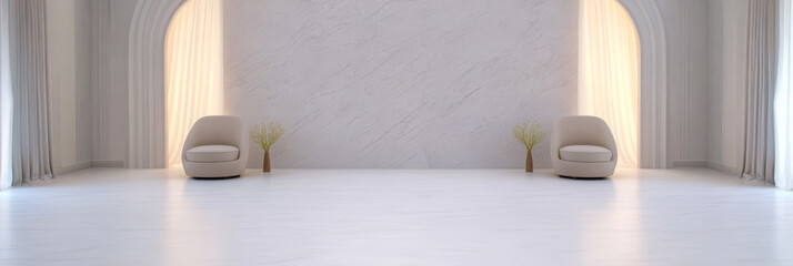 Modern minimalist interior design featuring light colors and natural elements at daytime