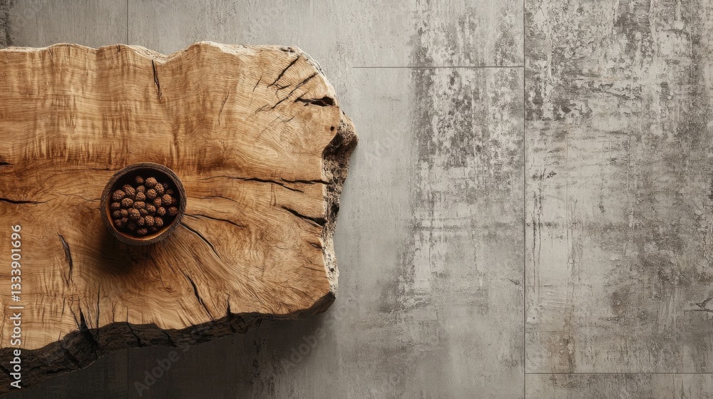 Poster natural materials create warmth in minimalist spaces.