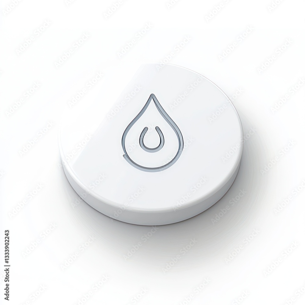 Poster modern and sharp 3d glyph line icon for water detection systems, set against a pristine white canvas