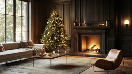 Elegant Christmas Living Room Decor With Fireplace And Tree