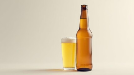 glass bottle of beer on a light background