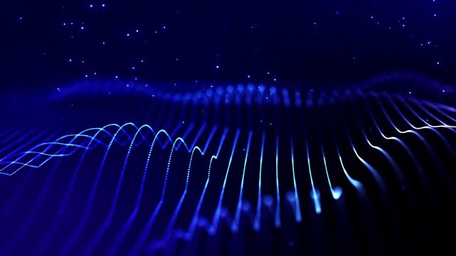 vj loops strings. This artwork features Abstract Blue Waves with mesmerizing Digital Particle Effects, all set against a beautifully crafted Night Sky Landscape, creating an immersive visual