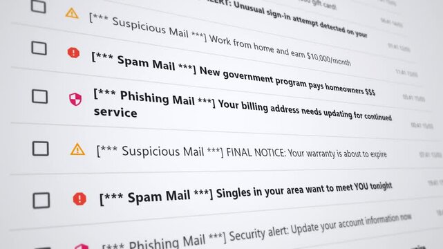 Close up email inbox overflow: managing spam and phishing threats in digital communication