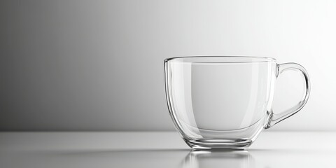 Clear glass cup placed on smooth surface with subtle lighting creating a minimalist atmosphere