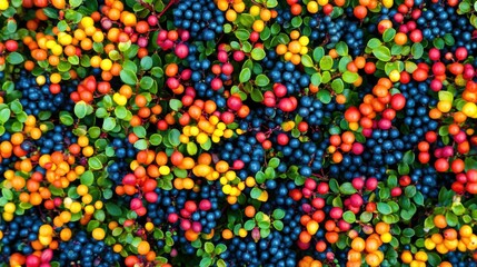 Vibrant Colorful Berry and Leaf Pattern Background for Textures