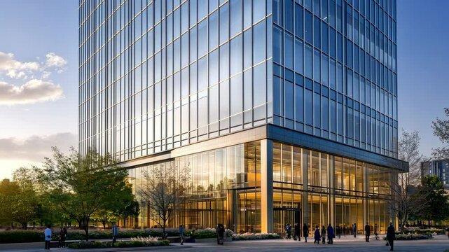 Modern Glass Skyscraper at Sunset: Architectural Marvel