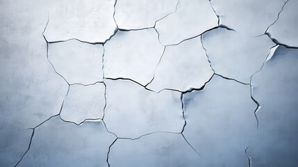 Obraz premium A close-up of cracked plaster showing a textured, fragmented surface in shades of gray, highlighting imperfections and wear.