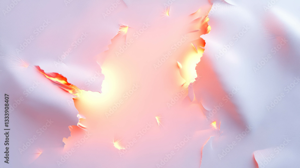 Poster abstract art with soft white background and glowing rip in paper design for creative projects