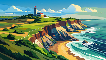 View of the Atlantic Ocean and cliffs and Montauk Point State Park, The Hamptons, New York © ehsanollah
