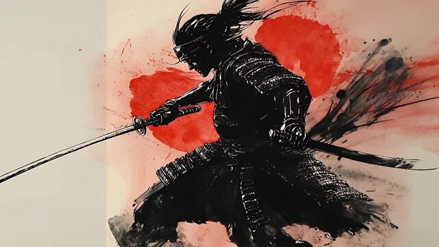 水墨画で描かれた侍