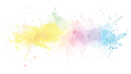 Obraz premium Watercolor background with a soft pastel color gradient. Abstract hand drawn watercolor texture for design, banner, poster and web site template. Soft pink, blue, purple, orange and yellow colors See 