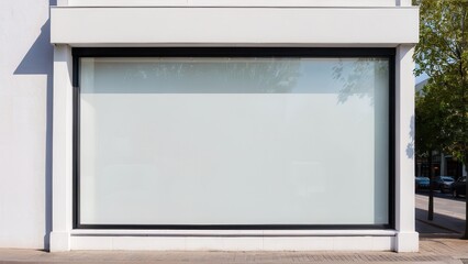 Modern retail mockup with a blank storefront window for advertising and branding opportunities.