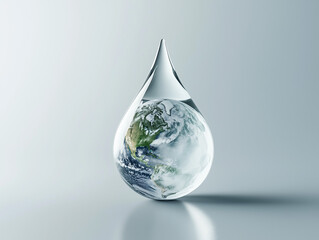 Fototapeta premium Earth encased in a drop of water symbolizing water scarcity