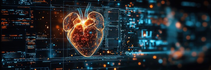 Heart Futuristic cardiac photo visualizing CT MRI scans, diagnosing structural heart diseases with precision in Cardiology, science background, 32k  