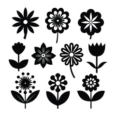 Obraz premium set of different Flower icons of silhouette vector illustration isolated on white background