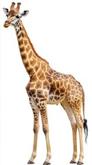Obraz premium Giraffe standing elegantly in a natural setting during daylight hours, showcasing its unique coat patterns and long neck