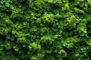 Fototapeta premium Exploring Lush Green Moss and Plant Life: A Detailed Look at Diverse Textures and Shades of Green in Nature's Tapestry, Showcasing the Beauty of Botanicals and Their Varied Forms.