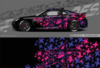 Car wrap design vector with black, pink, white colour. Abstract decal livery. Sticker vinyl body car. Suitable for racing, drift, rally or daily use 