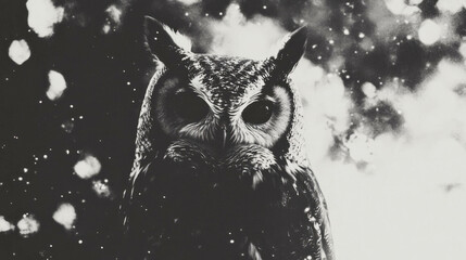 Fototapeta premium Mysterious grunge texture of blurred owl silhouette in a dirty scanned effect