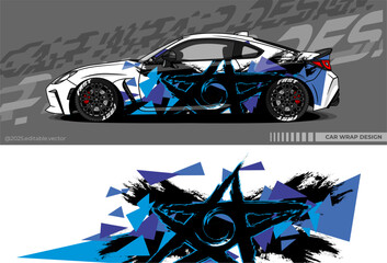 Car wrap design vector with black, white, blue colour. Abstract star decal livery. Sticker vinyl body car. Suitable for racing, drift, rally or daily use  © Gayuhdesu