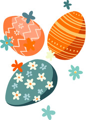Happy Easter! Cute composition of isolated cartoon elements in pastel colors. Digital illustration in flat style for spring holiday of Easter Sunday