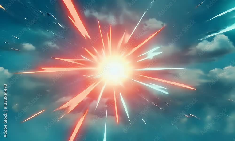 Aufkleber hyper-realistic video presents an incredible slow-motion energy burst with neon sparks creating a dy