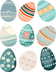 Happy Easter! Cute composition of isolated cartoon elements in pastel colors. Digital illustration in flat style for spring holiday of Easter Sunday