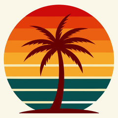 Retro vintage Sunset with Palm Tree Vector  illustration for t shirt design 