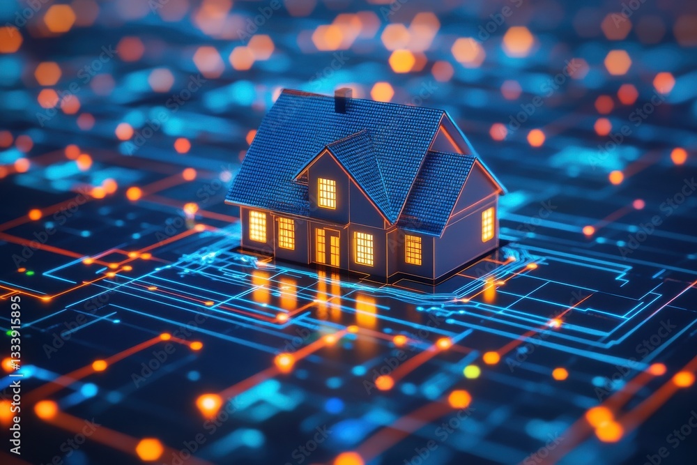 Aufkleber home model on digital circuit background representing smart technology