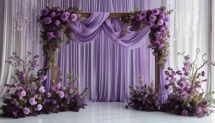 Elegant floral decoration for special events in lavish purple theme indoor venue photography setup
