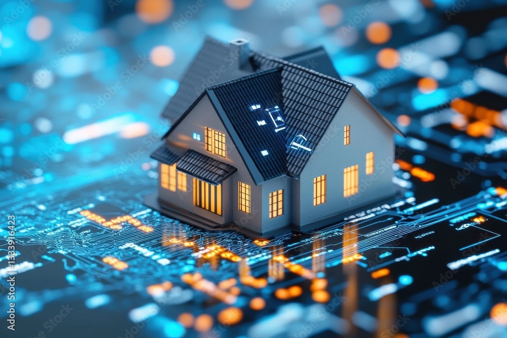 Poster digital home concept on circuit board background for tech themes