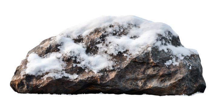 Snow-Capped Stone: A textured stone is blanketed with a layer of pristine snow, creating a serene and wintry scene. Capturing the stark contrast between the rough stone and the delicate snow
