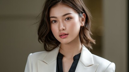 Portrait of a young smiling businesswoman in a professional suit with a confident look