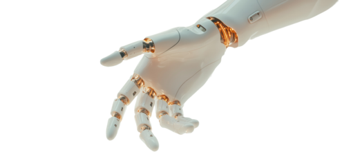 The Art of Touch: A photorealistic and detailed depiction of a robotic hand, showcasing its intricate design, highlighting the intersection of technology, and human-like form.