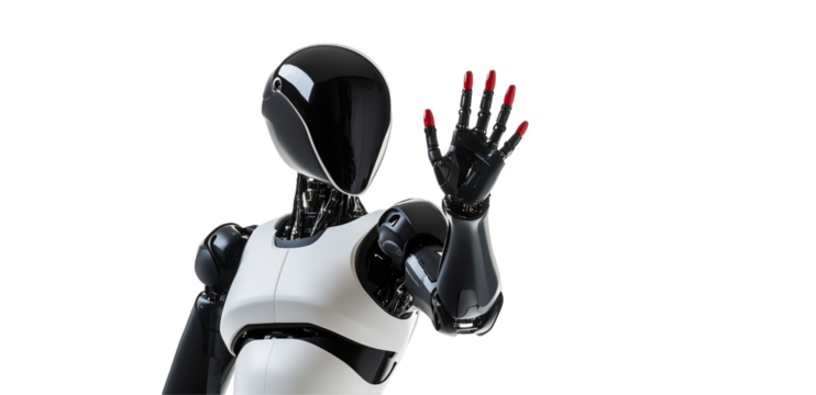 Greeting from the Future: A sleek, humanoid robot extends a hand in a friendly greeting, showcasing its advanced design and technological capabilities.