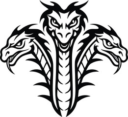 Multiple head dragon premium quality vector illustration, Multiple head dragon silhouette and line art vector