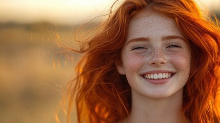 A vibrant teen, with fiery red hair framing a face illuminated by infectious laughter, captured the essence of youthful exuberance and joy.