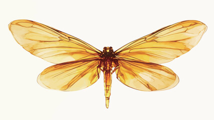 Close-up macro photograph of an insect, possibly a moth or butterfly, with translucent, amber-colored wings. The wings exhibit intricate venation patterns.  The insect's body is visible in the