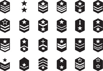 Set of Police, Army,  soldier sergeant icon vector. Police or soldier rank icon. Military stripes, emblems. Soldier Sergeant, Major, Officer, General, constable position symbol. Vector illustration.