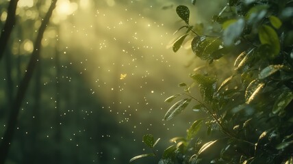 Ethereal Sunlight Filtering Through Green Forest Foliage
