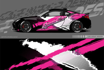 Car wrap design vector with black, pink, white colour. Abstract decal livery. Sticker vinyl body car. Suitable for racing, drift, rally or daily use 