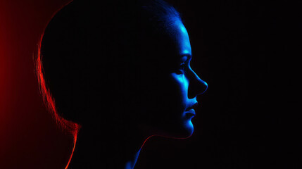 Silhouetted portrait with overlay effect on black background for creative design