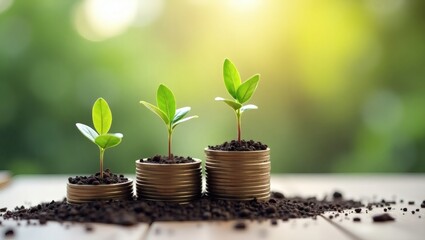 a financial growth concept illustrated by plants growing on stacks of coins, symbolizing investment