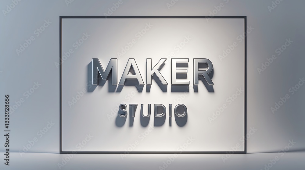Poster creative studio signage with dimensional text displayed on a clean wall surface