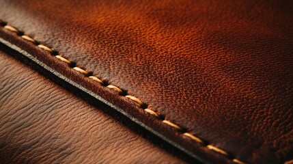 Close-Up of Textured Brown Leather with Intricate Stitching Detail